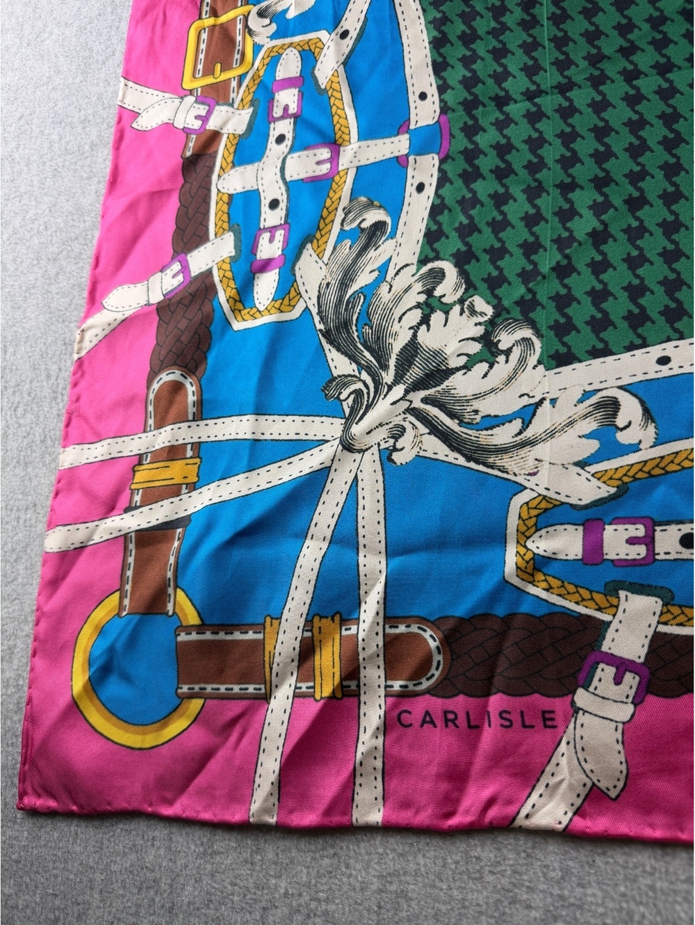 Carlisle Vintage Silk Scarf with Belt and Buckle Print